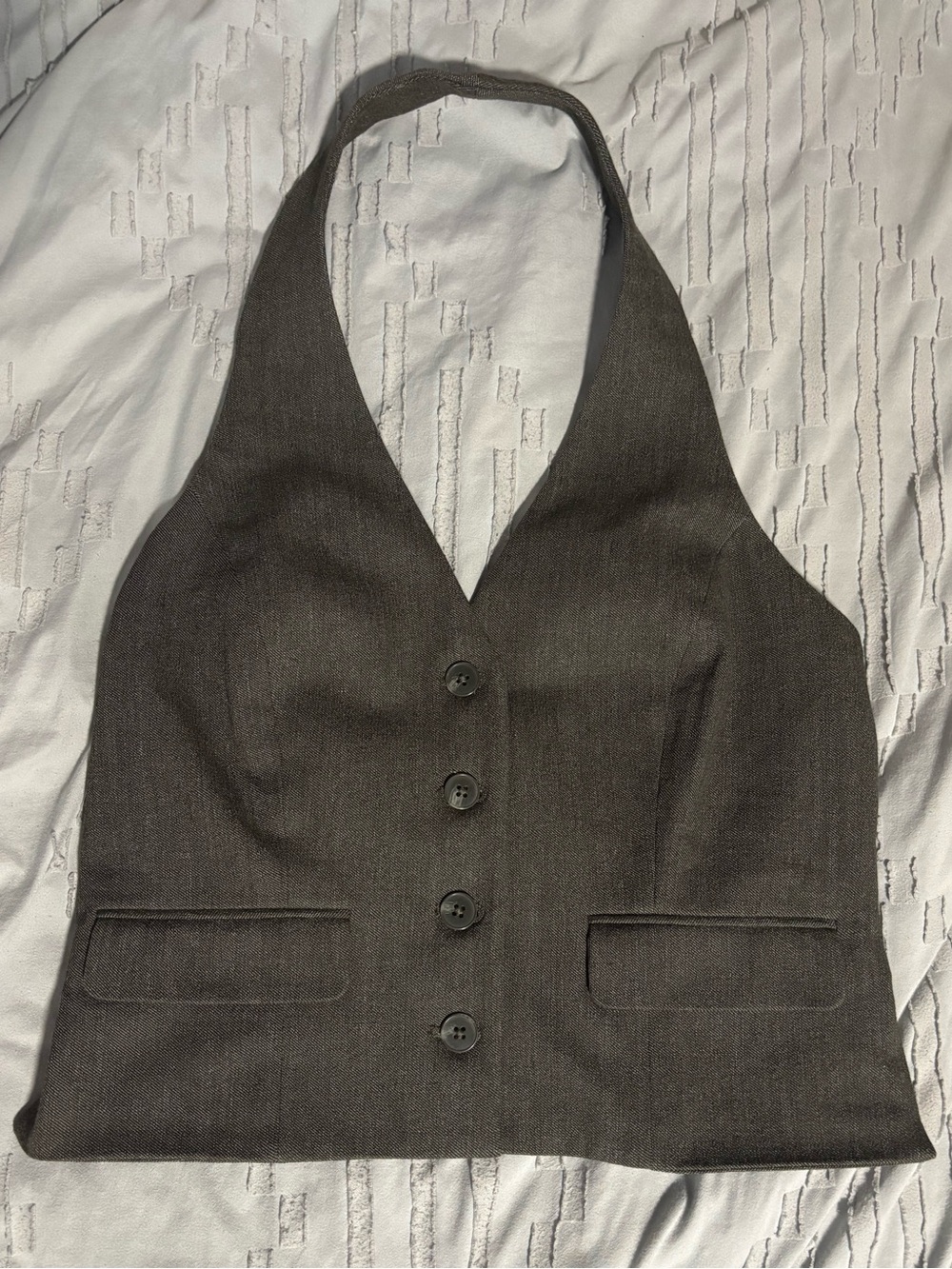 Express Charcoal Heather Halter Vest with Olive Green Hues